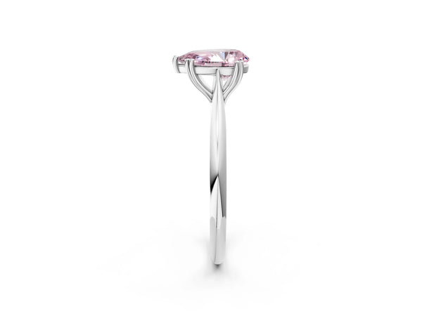 Platinum Fancy Pink Pear Cut Solitaire Diamond Ring with Six-Prong Setting and Classic Band