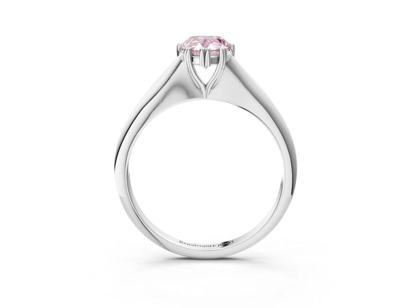 Platinum Fancy Pink Pear Cut Solitaire Diamond Ring with Six-Prong Setting and Classic Band