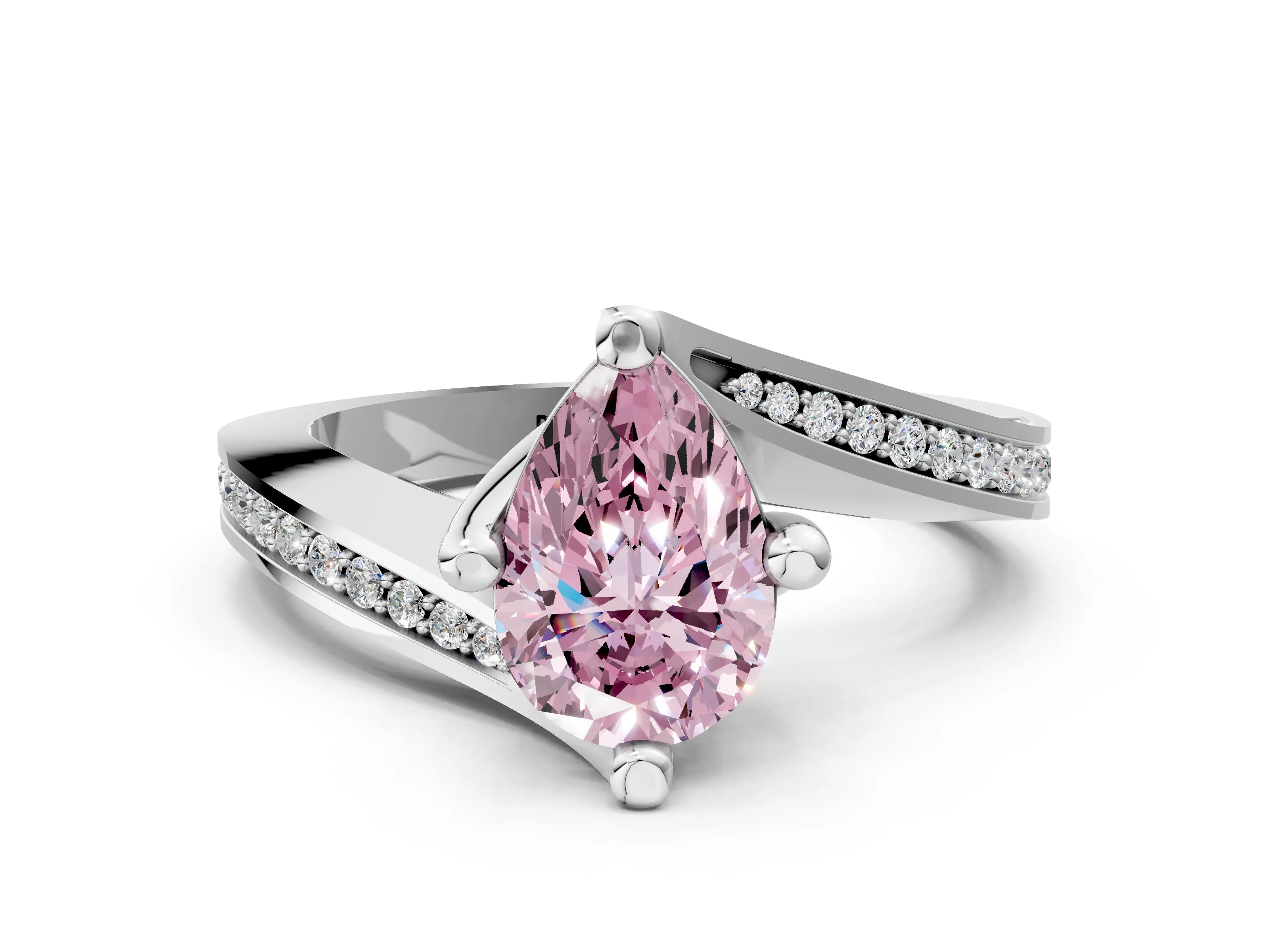 White gold Fancy Pink Pear Cut Solitaire Diamond Twist Band with Pavé Setting and Four-Prong Setting_12