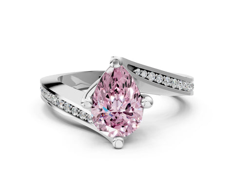 White gold Fancy Pink Pear Cut Solitaire Diamond Twist Band with Pavé Setting and Four-Prong Setting_12