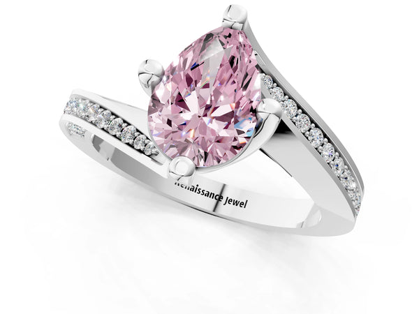 Platinum Pear-Shaped Swirl Bypass Pave Engagement Ring Setting for Fancy Pink Center