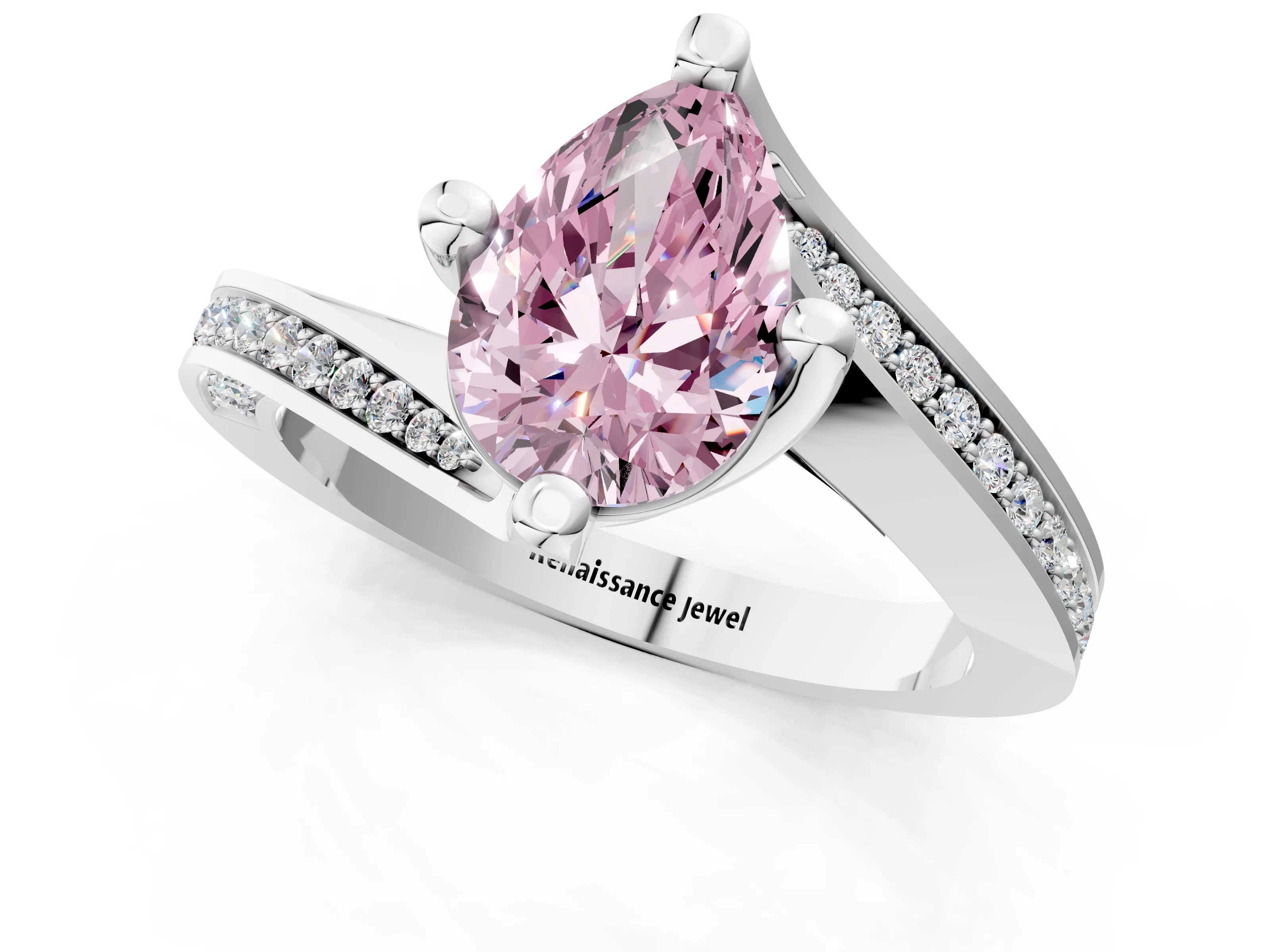 White gold Fancy Pink Pear Cut Solitaire Diamond Twist Band with Pavé Setting and Four-Prong Setting_13