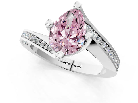 White gold Fancy Pink Pear Cut Solitaire Diamond Twist Band with Pavé Setting and Four-Prong Setting_13