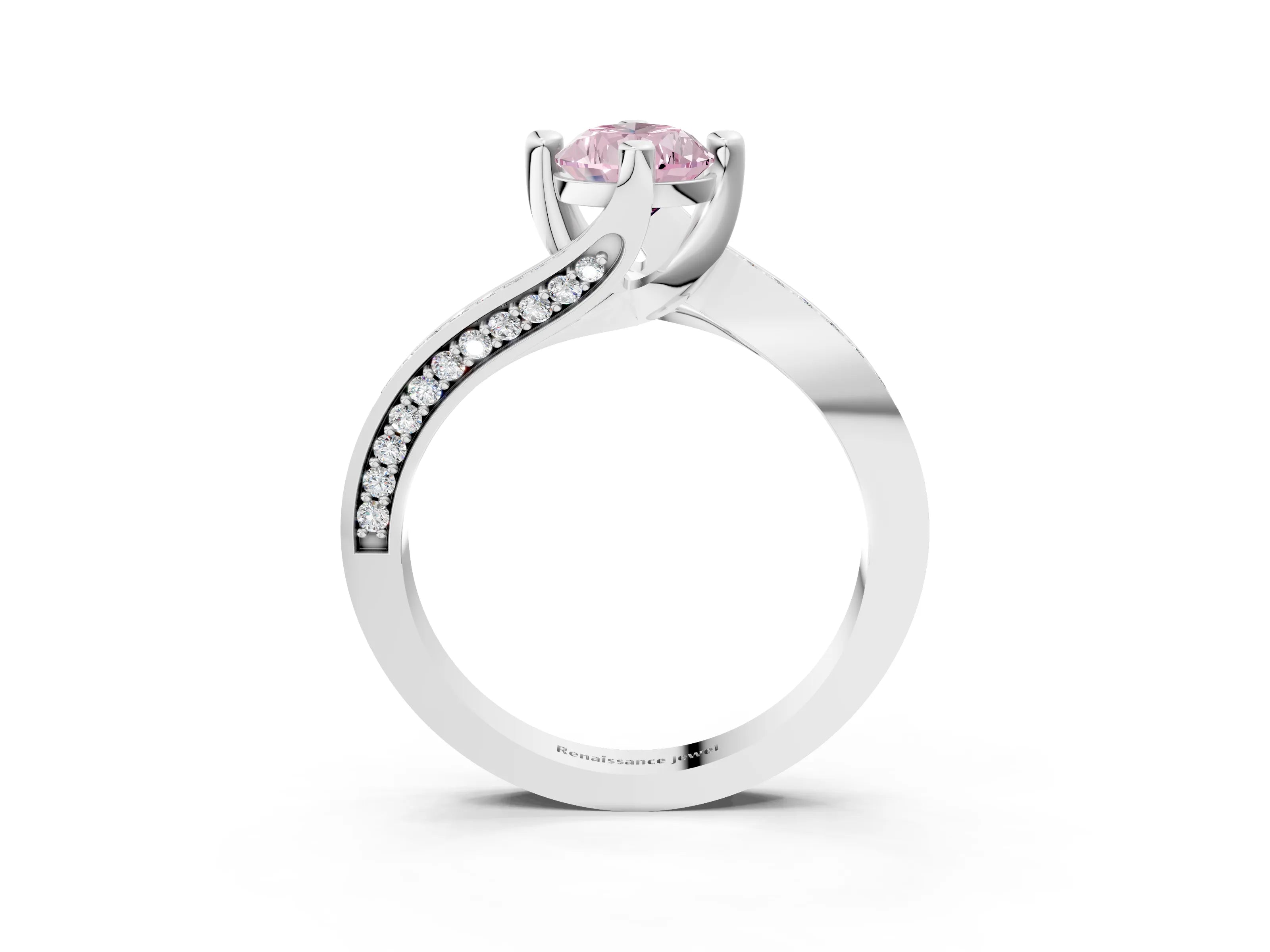 White gold Fancy Pink Pear Cut Solitaire Diamond Twist Band with Pavé Setting and Four-Prong Setting_15