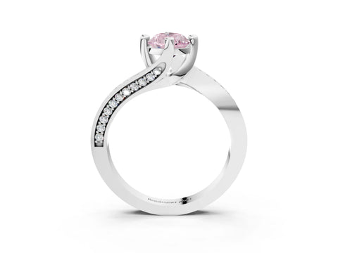White gold Fancy Pink Pear Cut Solitaire Diamond Twist Band with Pavé Setting and Four-Prong Setting_15