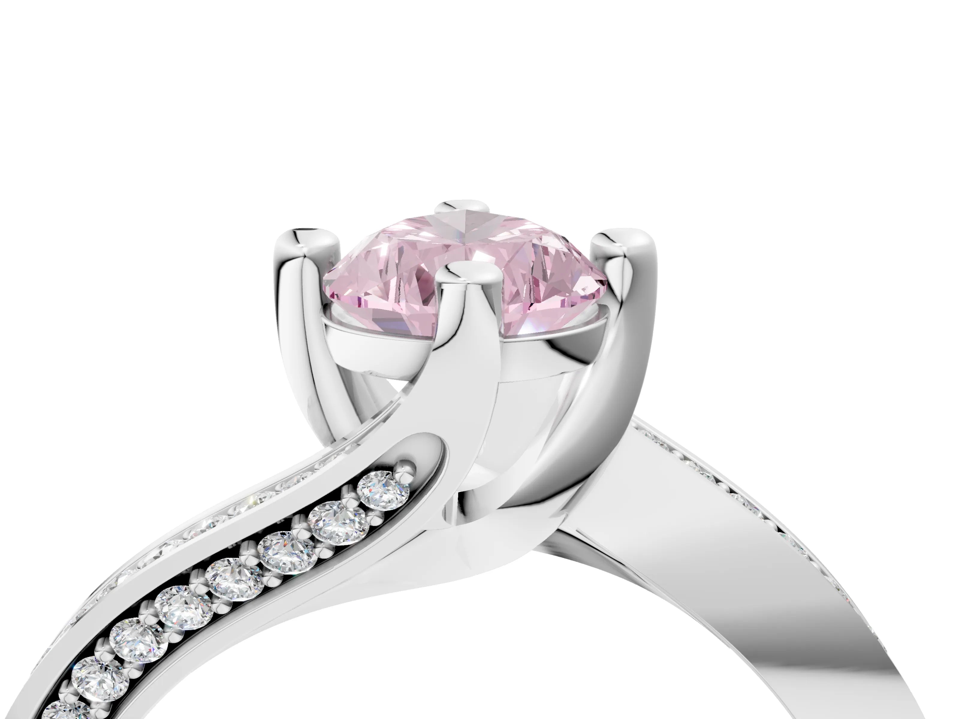 White gold Fancy Pink Pear Cut Solitaire Diamond Twist Band with Pavé Setting and Four-Prong Setting_16