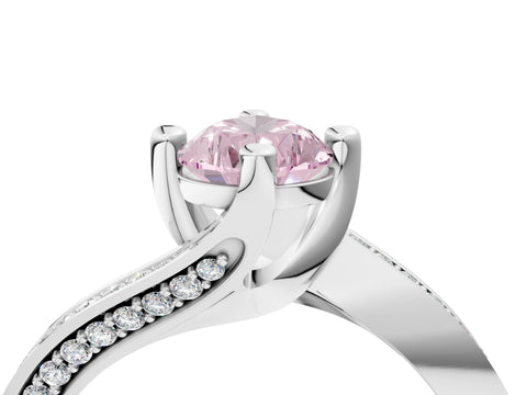 White gold Fancy Pink Pear Cut Solitaire Diamond Twist Band with Pavé Setting and Four-Prong Setting_16
