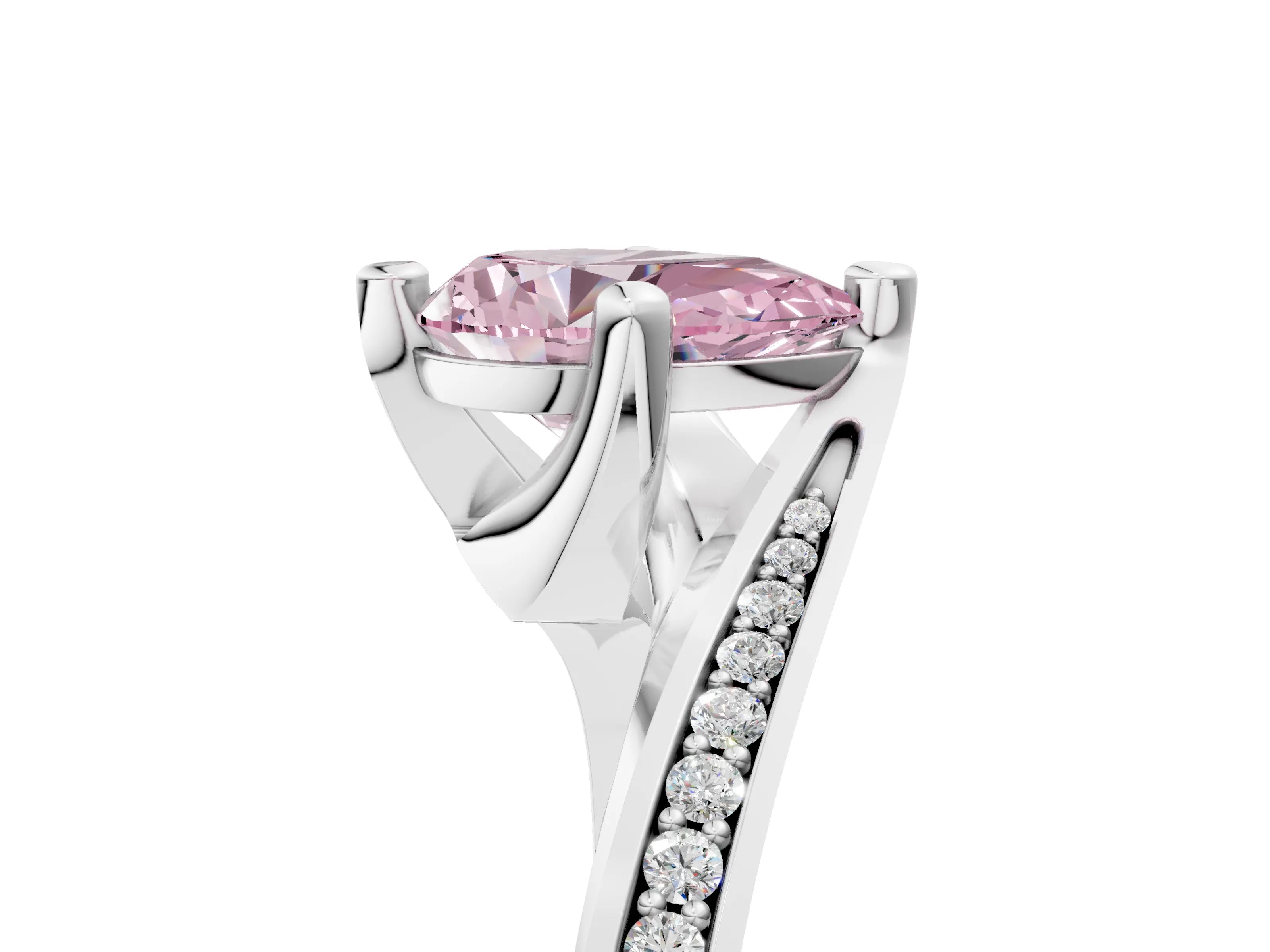 White gold Fancy Pink Pear Cut Solitaire Diamond Twist Band with Pavé Setting and Four-Prong Setting_17