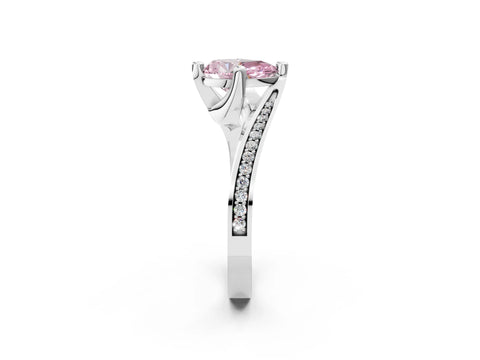 White gold Fancy Pink Pear Cut Solitaire Diamond Twist Band with Pavé Setting and Four-Prong Setting_2