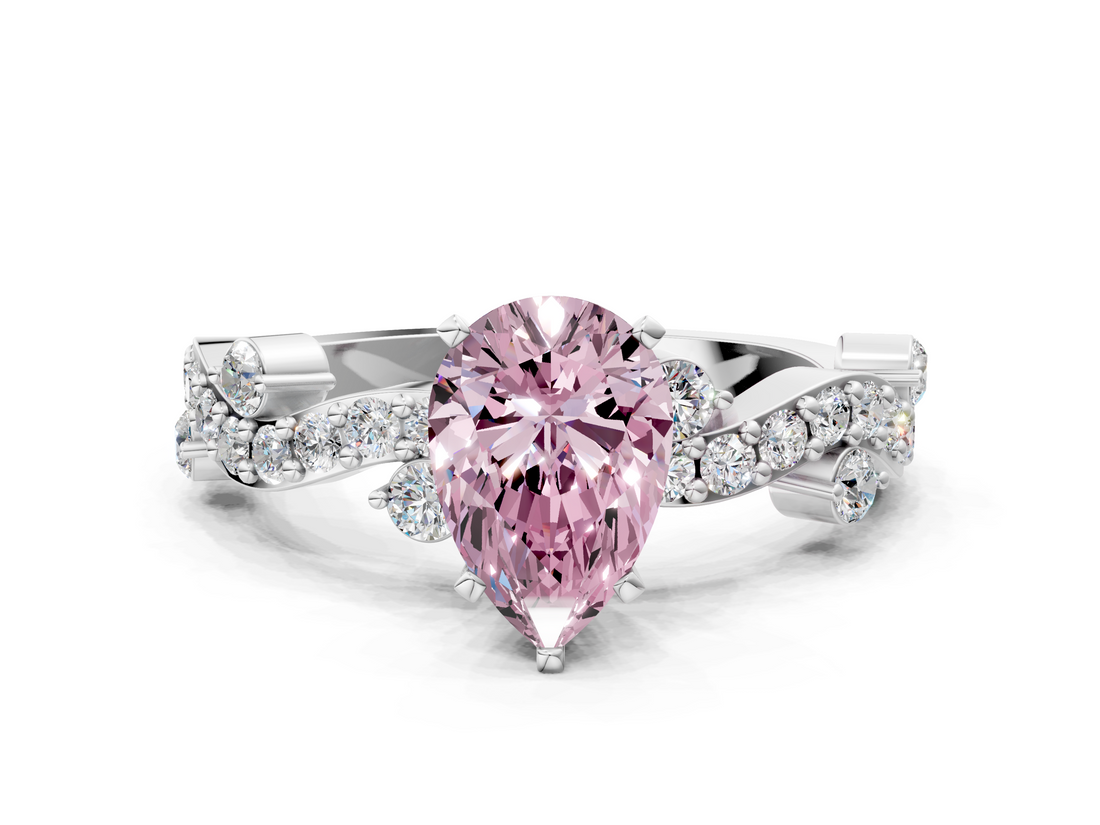 White gold Fancy Pink Pear  Cut Solitaire Diamond Twisted Band with Pave Setting_24