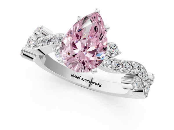 White gold Fancy Pink Pear  Cut Solitaire Diamond Twisted Band with Pave Setting