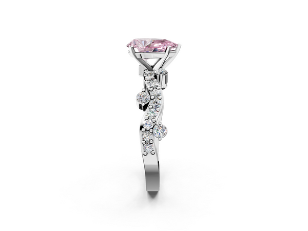 White gold Fancy Pink Pear  Cut Solitaire Diamond Twisted Band with Pave Setting