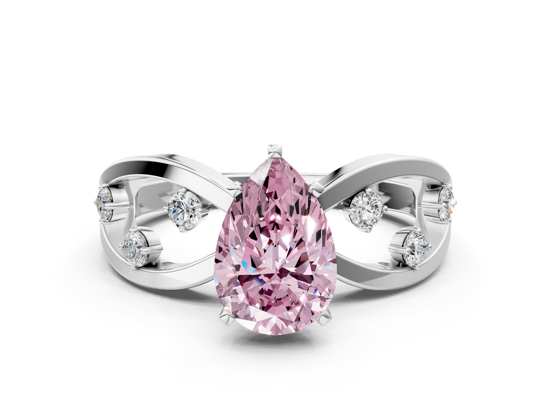 White gold Fancy Pink Pear  Cut Solitaire Diamond with Side Stones on Criss-Cross Band and Four-Prong Setting_3