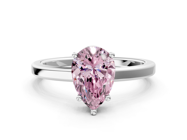 Platinum Fancy Pink Pear  Cut Solitaire Engagement Ring with Four-Prong Setting on a Classic Band