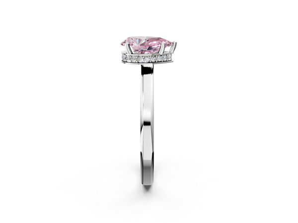 Platinum Fancy Pink Pear  Cut Solitaire Engagement Ring with Four-Prong Setting on a Classic Band