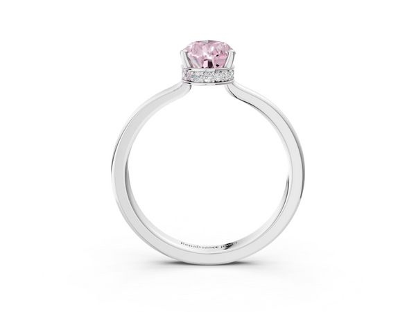 Platinum Fancy Pink Pear  Cut Solitaire Engagement Ring with Four-Prong Setting on a Classic Band