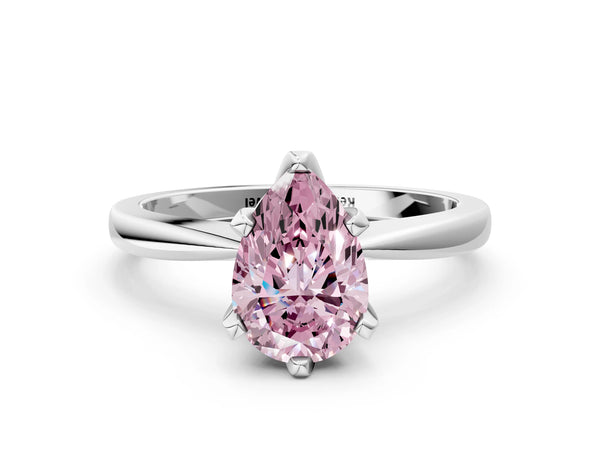 White gold Fancy Pink Pear Cut Solitaire Engagement Ring with Six-Prong Setting and Tapered Band