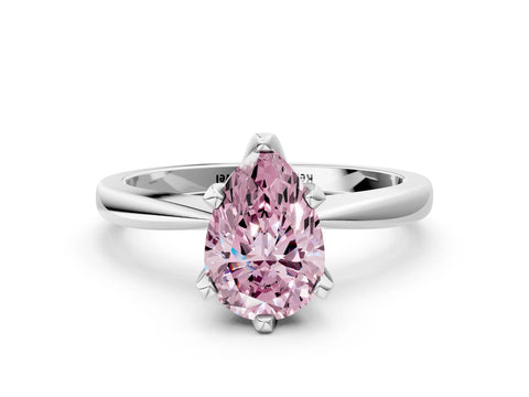 White gold Fancy Pink Pear Cut Solitaire Engagement Ring with Six-Prong Setting and Tapered Band