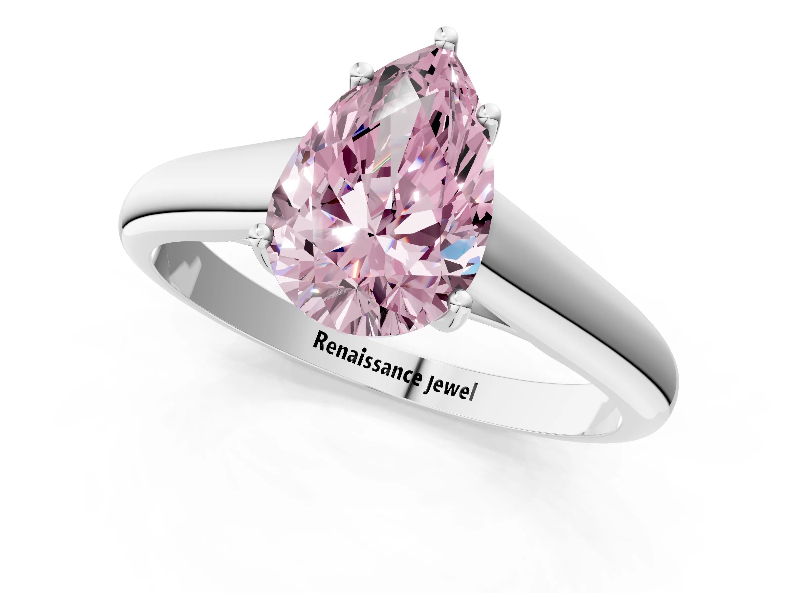 White gold Fancy Pink Pear Cut Solitaire Engagement Ring with Tapered Band and Four-Prong Setting_16