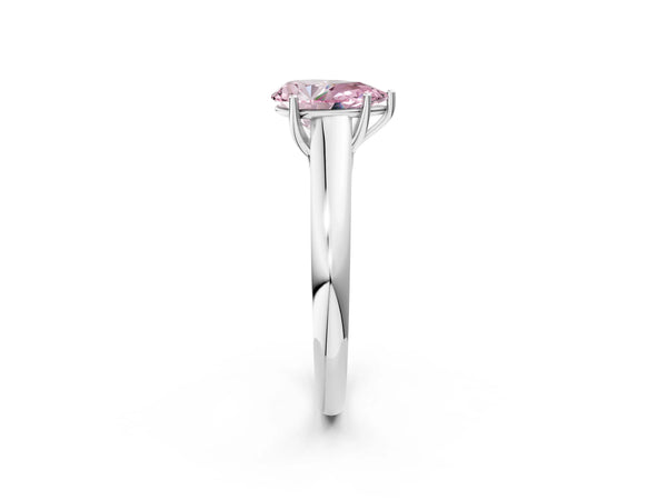 White gold Fancy Pink Pear Cut Solitaire Engagement Ring with Tapered Band and Four-Prong Setting