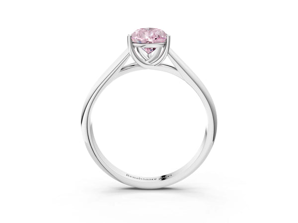 White gold Fancy Pink Pear Cut Solitaire Engagement Ring with Tapered Band and Four-Prong Setting