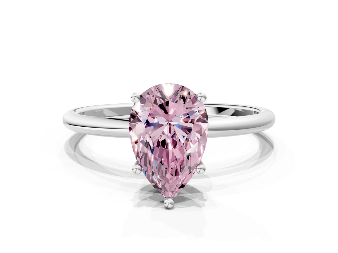 White gold Fancy Pink Pear  Cut Solitaire Engagement Ring with Thin Band and Four-Prong Setting_3