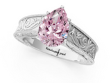 White gold Fancy Pink Pear  Cut Solitaire Engraved Band with Four-Prong Setting_63