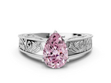White gold Fancy Pink Pear  Cut Solitaire Engraved Band with Four-Prong Setting_64