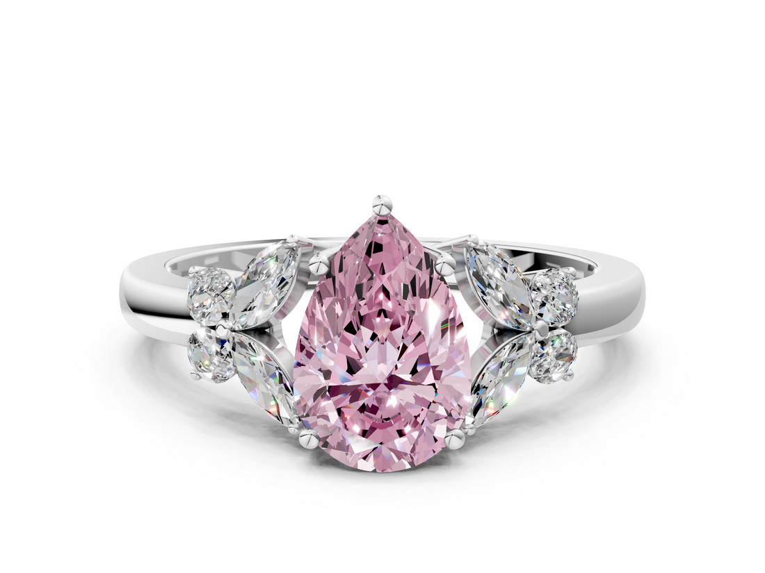 White gold Fancy Pink Pear  Cut Solitaire Floral Diamond Ring with Four-Prong Setting_37