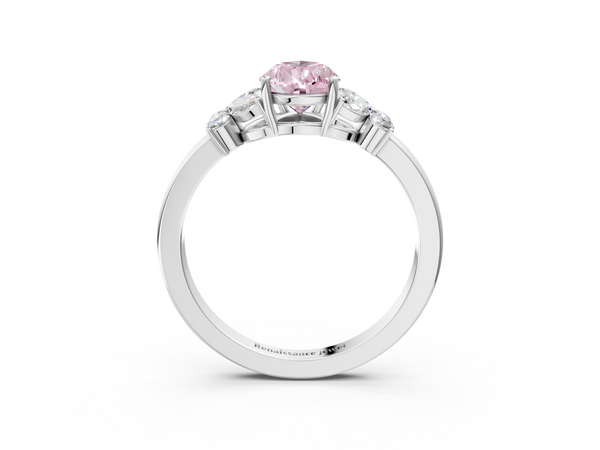 Platinum Fancy Pink Pear  Cut Solitaire Floral Diamond Ring with Four-Prong Setting