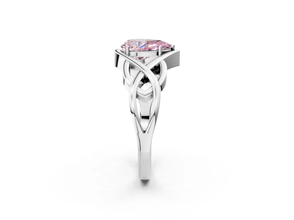 White Gold Pear-Shaped Woven Solitaire Engagement Ring Setting for Fancy Pink Center
