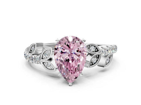 White gold Fancy Pink Pear Cut Solitaire Leaf-Inspired Diamond Ring with Pavé Band and Four-Prong Setting_12