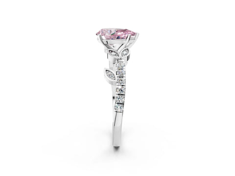 White gold Fancy Pink Pear Cut Solitaire Leaf-Inspired Diamond Ring with Pavé Band and Four-Prong Setting_14