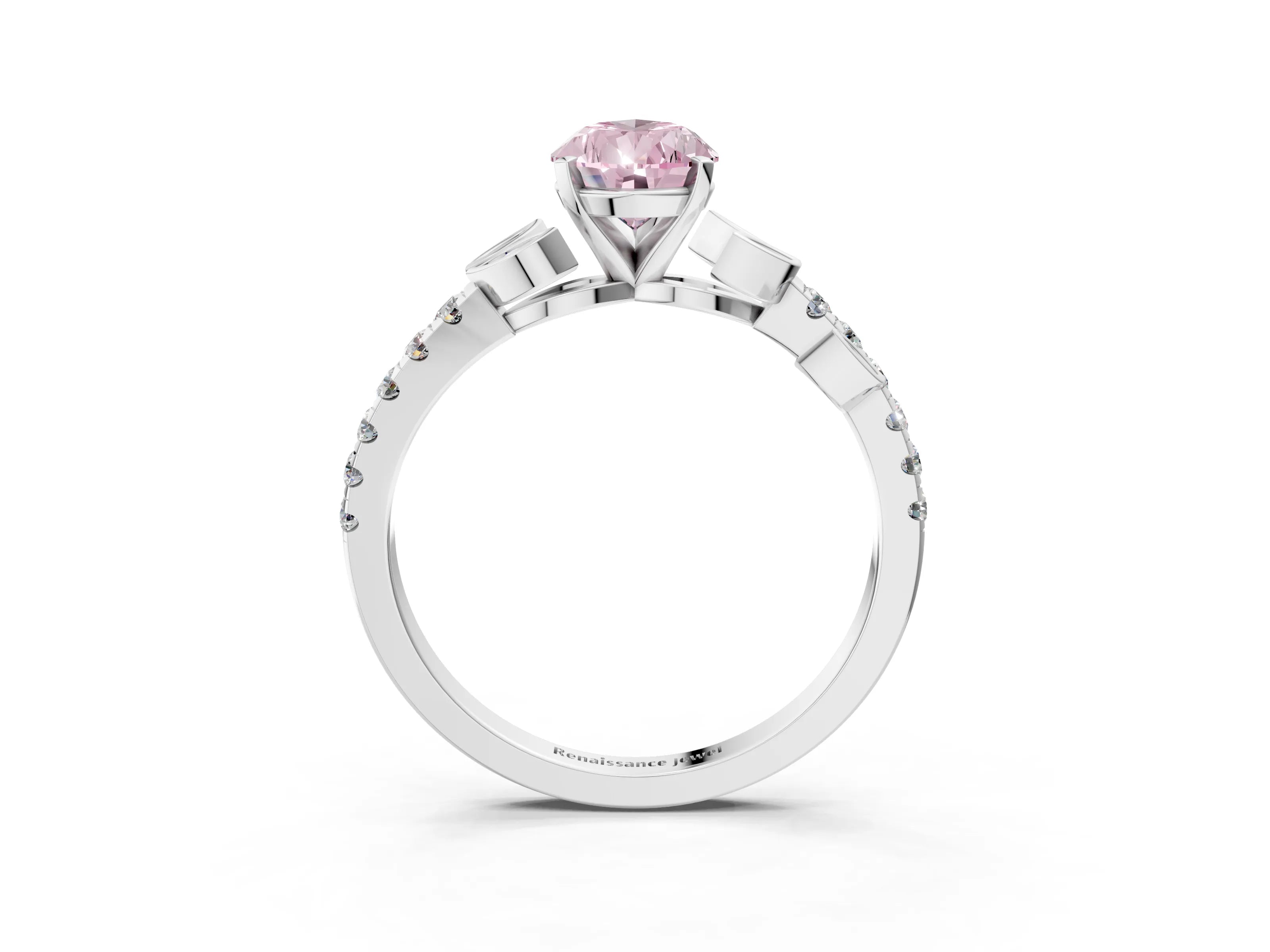 White gold Fancy Pink Pear Cut Solitaire Leaf-Inspired Diamond Ring with Pavé Band and Four-Prong Setting_15