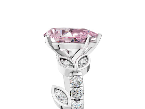 White gold Fancy Pink Pear Cut Solitaire Leaf-Inspired Diamond Ring with Pavé Band and Four-Prong Setting_17
