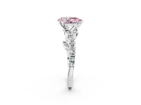 White gold Fancy Pink Pear Cut Solitaire Leaf-Inspired Diamond Ring with Pavé Band and Four-Prong Setting_22