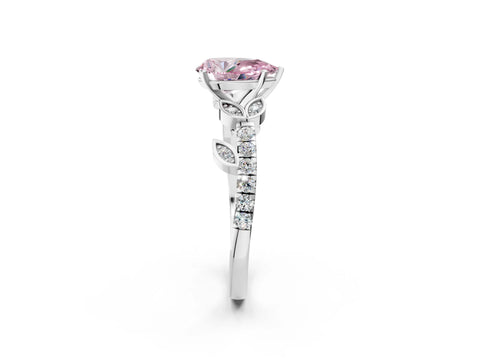 White gold Fancy Pink Pear Cut Solitaire Leaf-Inspired Diamond Ring with Pavé Band and Four-Prong Setting_34