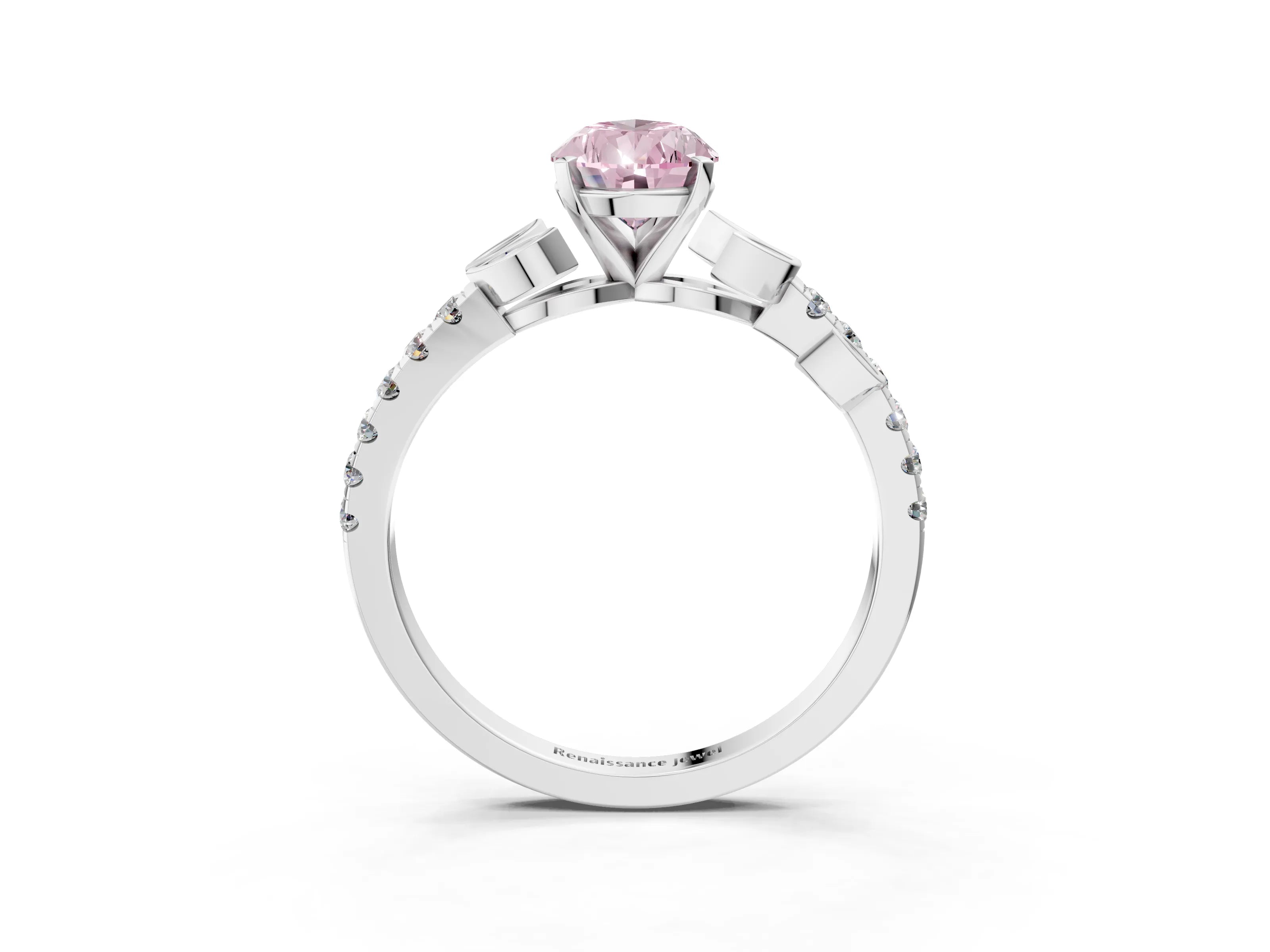 White gold Fancy Pink Pear Cut Solitaire Leaf-Inspired Diamond Ring with Pavé Band and Four-Prong Setting_35