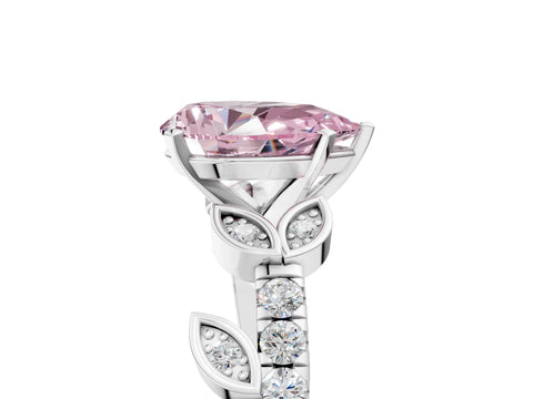 White gold Fancy Pink Pear Cut Solitaire Leaf-Inspired Diamond Ring with Pavé Band and Four-Prong Setting_41
