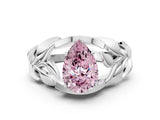 White gold Fancy Pink Pear Cut Solitaire Leaf-Inspired Engagement Ring with Prong Setting