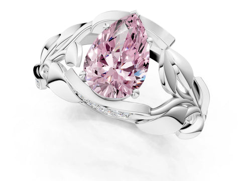 White gold Fancy Pink Pear Cut Solitaire Leaf-Inspired Engagement Ring with Prong Setting_1