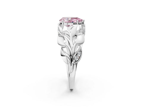 White gold Fancy Pink Pear Cut Solitaire Leaf-Inspired Engagement Ring with Prong Setting_2