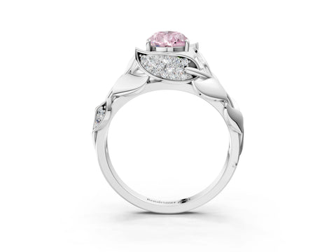 White gold Fancy Pink Pear Cut Solitaire Leaf-Inspired Engagement Ring with Prong Setting_3