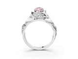 White gold Fancy Pink Pear Cut Solitaire Leaf-Inspired Engagement Ring with Prong Setting_4