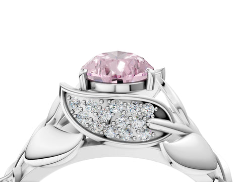 White gold Fancy Pink Pear Cut Solitaire Leaf-Inspired Engagement Ring with Prong Setting_4