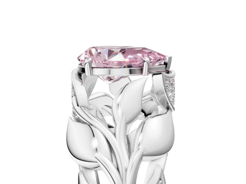 White gold Fancy Pink Pear Cut Solitaire Leaf-Inspired Engagement Ring with Prong Setting_5