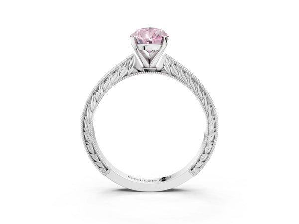 Platinum Pear-Shaped Solitaire Engagement Ring Setting for Fancy Pink Center with Engraved Band