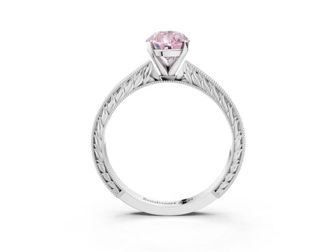 White gold Fancy Pink Pear Cut Solitaire Milgrain Engraved Band with Four-Prong Setting_15