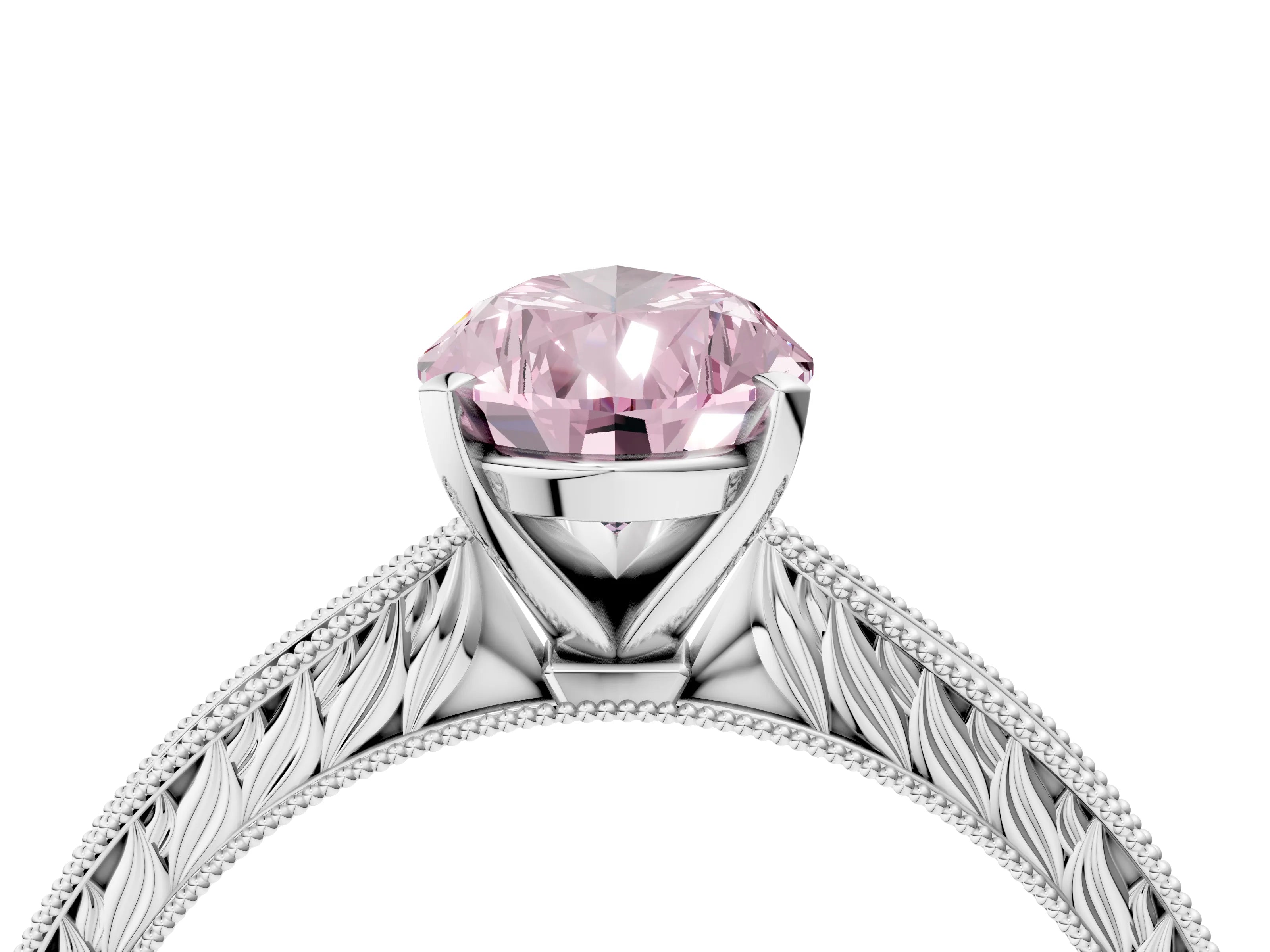 White gold Fancy Pink Pear Cut Solitaire Milgrain Engraved Band with Four-Prong Setting_16