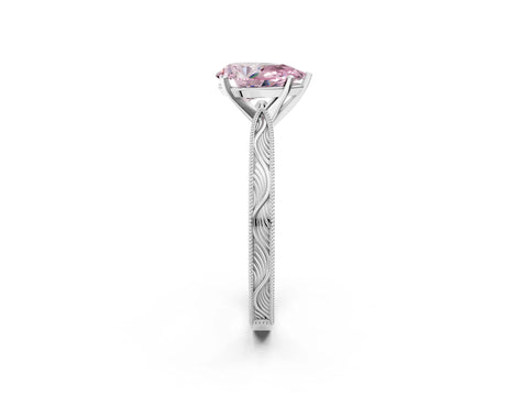White gold Fancy Pink Pear Cut Solitaire Milgrain Engraved Band with Four-Prong Setting_2